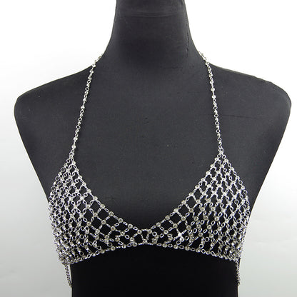 European and American Cross-Border Jewelry Nightclub Style Metal Necklace Bikini Body Sexy Hollow Full Diamond Grid Micro-Inlaid