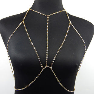 European and American Cross-Border Jewelry Nightclub Style Metal Necklace Bikini Body Sexy Hollow Full Diamond Grid Micro-Inlaid