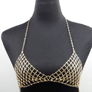 European and American Cross-Border Jewelry Nightclub Style Metal Necklace Bikini Body Sexy Hollow Full Diamond Grid Micro-Inlaid