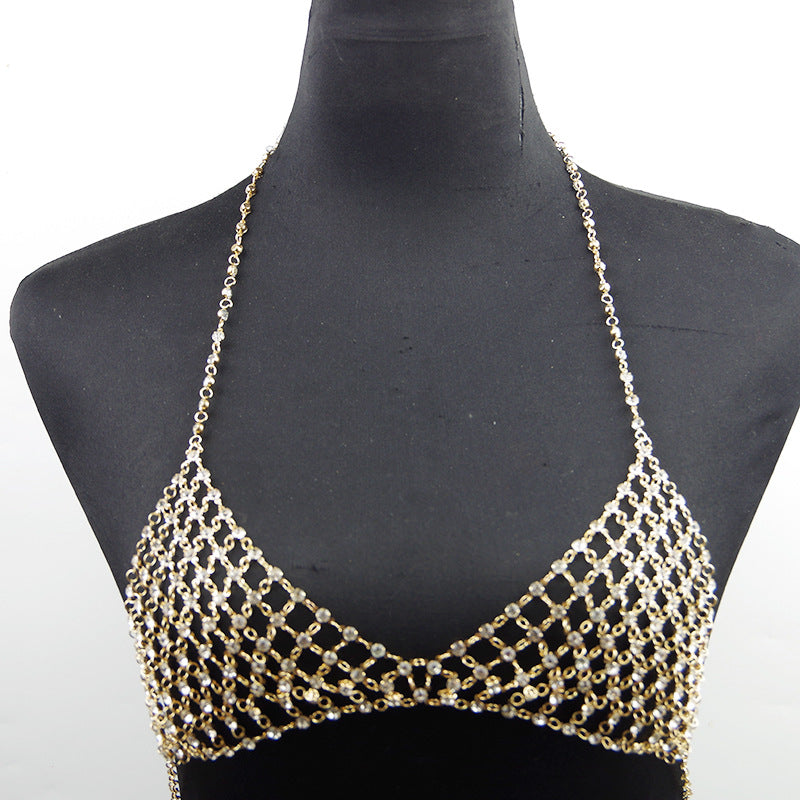 European and American Cross-Border Jewelry Nightclub Style Metal Necklace Bikini Body Sexy Hollow Full Diamond Grid Micro-Inlaid
