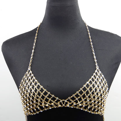 European and American Cross-Border Jewelry Nightclub Style Metal Necklace Bikini Body Sexy Hollow Full Diamond Grid Micro-Inlaid