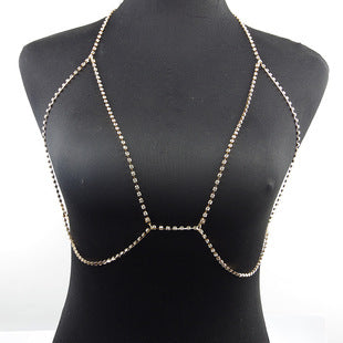 European and American Cross-Border Jewelry Nightclub Style Metal Necklace Bikini Body Sexy Hollow Full Diamond Grid Micro-Inlaid