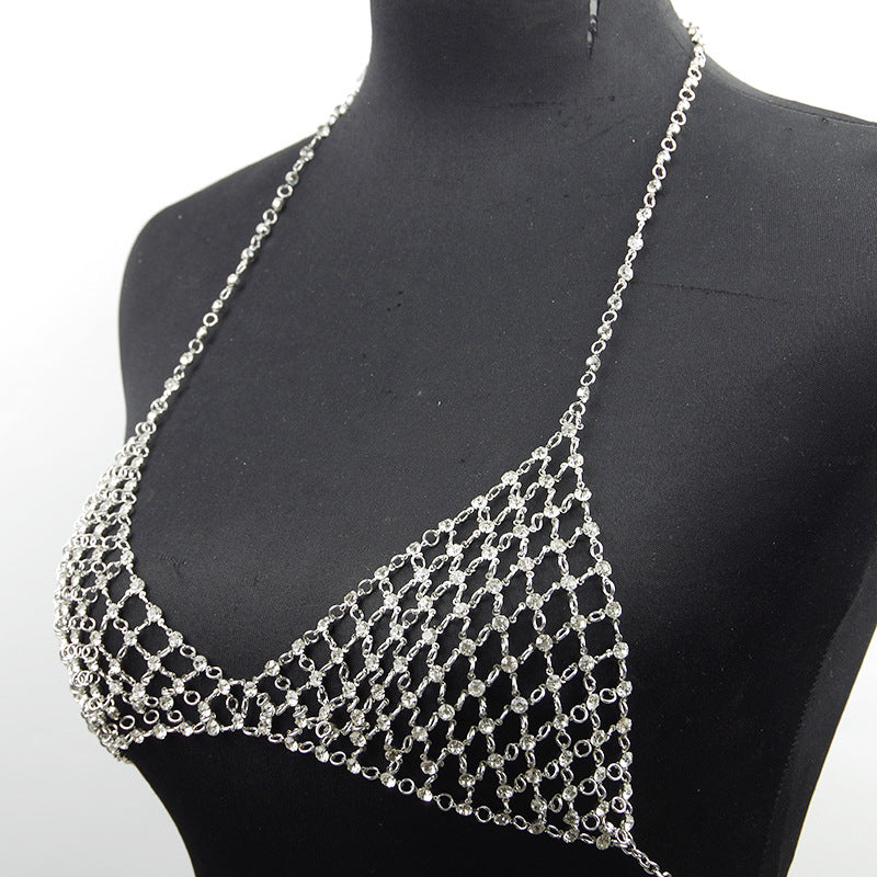 European and American Cross-Border Jewelry Nightclub Style Metal Necklace Bikini Body Sexy Hollow Full Diamond Grid Micro-Inlaid