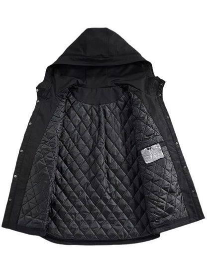 Men's Plus Size Snap Down Long Sleeve Hooded Jacket