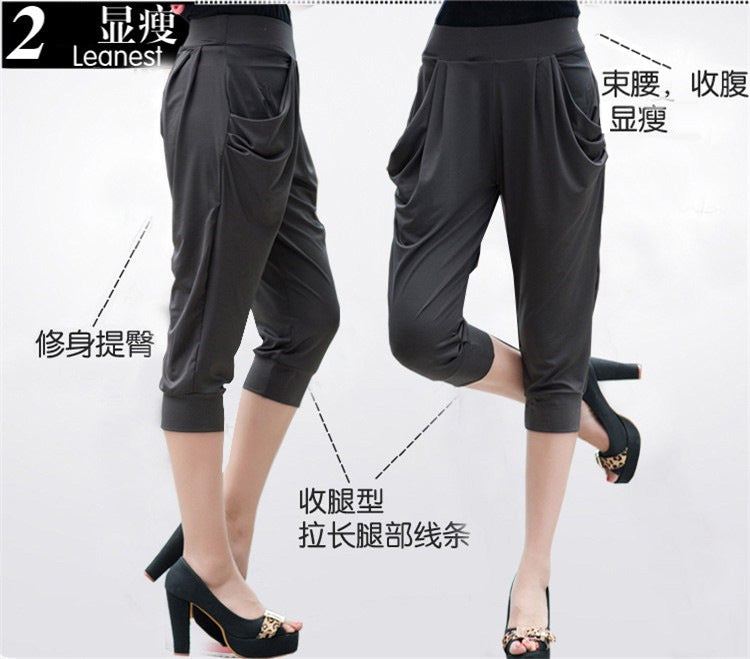 150kg Plus Size Cropped Pants Summer Clothes for Fat Girls 150kg Milk Silk Plus Fat Enlarged Elastic Slimming Look Harem Pants