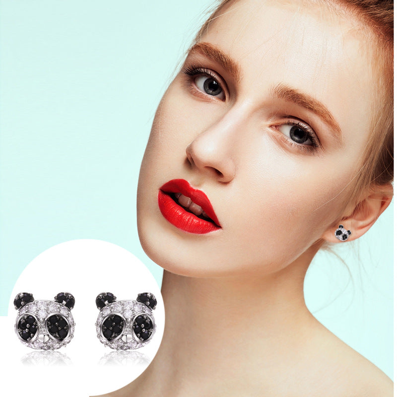 Red Apple Jewelry Women's Simple Personality Girl Series Panda Head Earrings Birthday Gift for Girlfriends