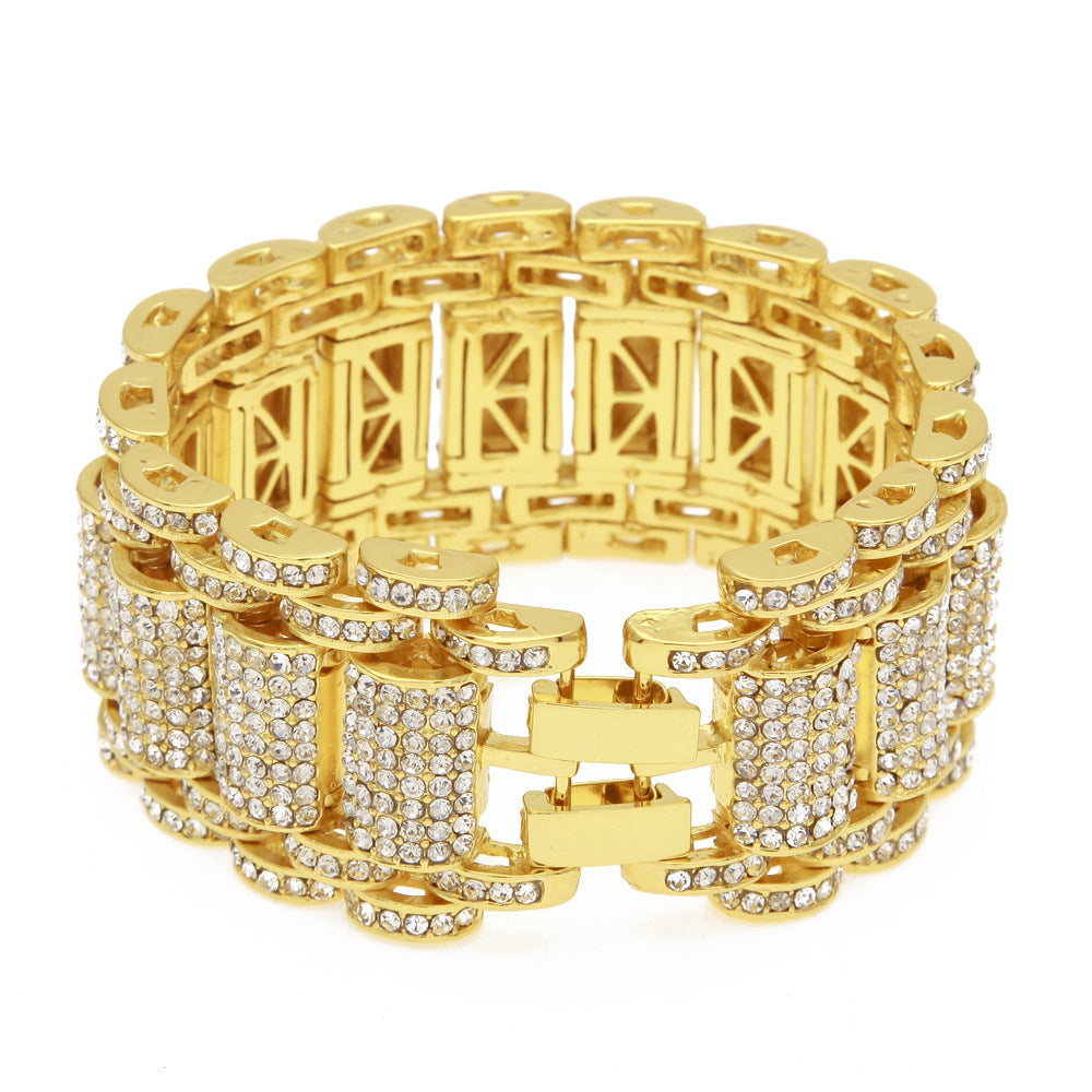 Hip-Hop Heavy Industry Men's Bracelet Exaggerated Diamond 35mm Wide Stereo Trendyy Alloy Bracelet Niche Design Jewelry