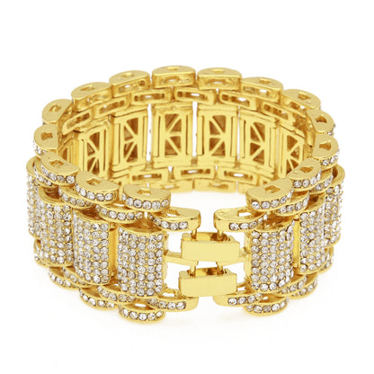 Hip-Hop Heavy Industry Men's Bracelet Exaggerated Diamond 35mm Wide Stereo Trendyy Alloy Bracelet Niche Design Jewelry