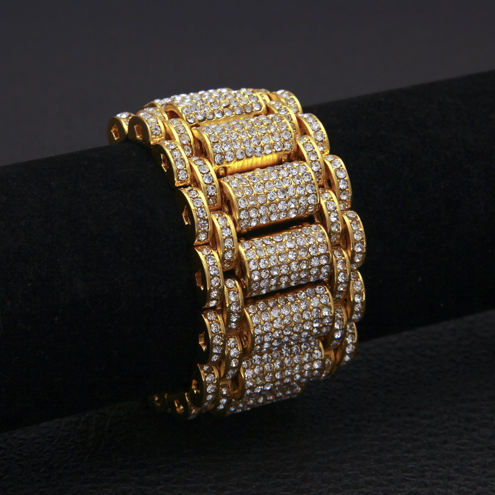 Hip-Hop Heavy Industry Men's Bracelet Exaggerated Diamond 35mm Wide Stereo Trendyy Alloy Bracelet Niche Design Jewelry