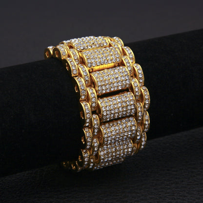 Hip-Hop Heavy Industry Men's Bracelet Exaggerated Diamond 35mm Wide Stereo Trendyy Alloy Bracelet Niche Design Jewelry
