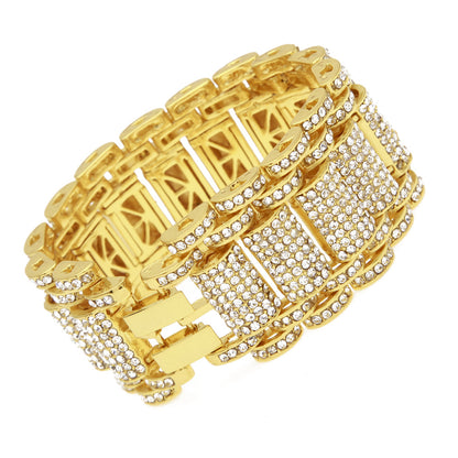 Hip-Hop Heavy Industry Men's Bracelet Exaggerated Diamond 35mm Wide Stereo Trendyy Alloy Bracelet Niche Design Jewelry
