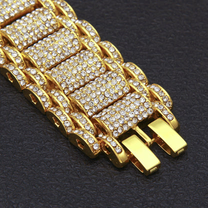 Hip-Hop Heavy Industry Men's Bracelet Exaggerated Diamond 35mm Wide Stereo Trendyy Alloy Bracelet Niche Design Jewelry