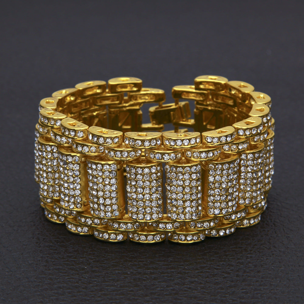 Hip-Hop Heavy Industry Men's Bracelet Exaggerated Diamond 35mm Wide Stereo Trendyy Alloy Bracelet Niche Design Jewelry