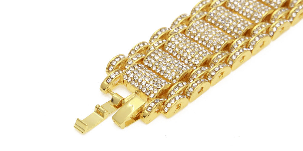 Hip-Hop Heavy Industry Men's Bracelet Exaggerated Diamond 35mm Wide Stereo Trendyy Alloy Bracelet Niche Design Jewelry