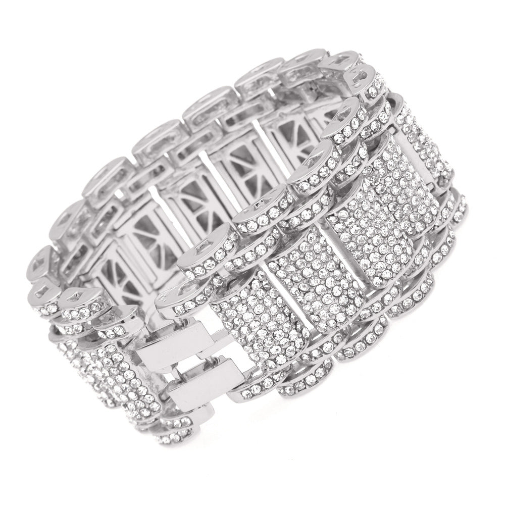 Hip-Hop Heavy Industry Men's Bracelet Exaggerated Diamond 35mm Wide Stereo Trendyy Alloy Bracelet Niche Design Jewelry