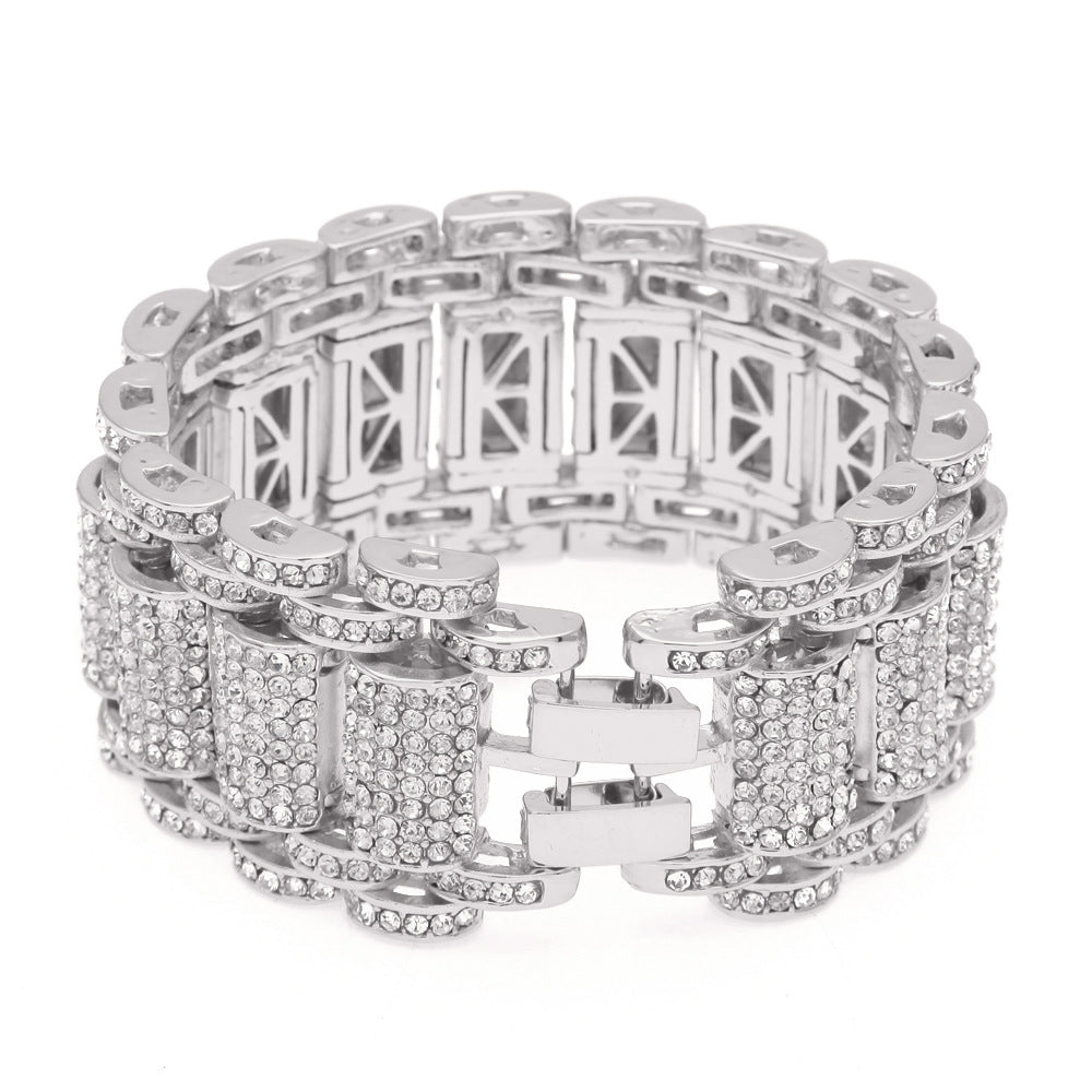 Hip-Hop Heavy Industry Men's Bracelet Exaggerated Diamond 35mm Wide Stereo Trendyy Alloy Bracelet Niche Design Jewelry