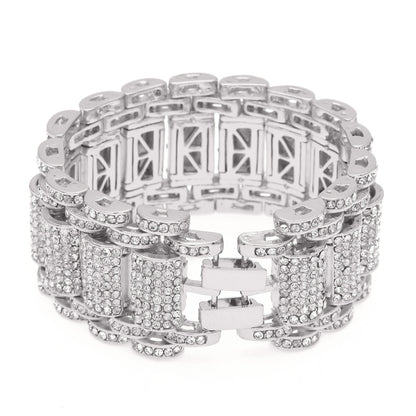 Hip-Hop Heavy Industry Men's Bracelet Exaggerated Diamond 35mm Wide Stereo Trendyy Alloy Bracelet Niche Design Jewelry