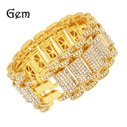 Hip-Hop Heavy Industry Men's Bracelet Exaggerated Diamond 35mm Wide Stereo Trendyy Alloy Bracelet Niche Design Jewelry