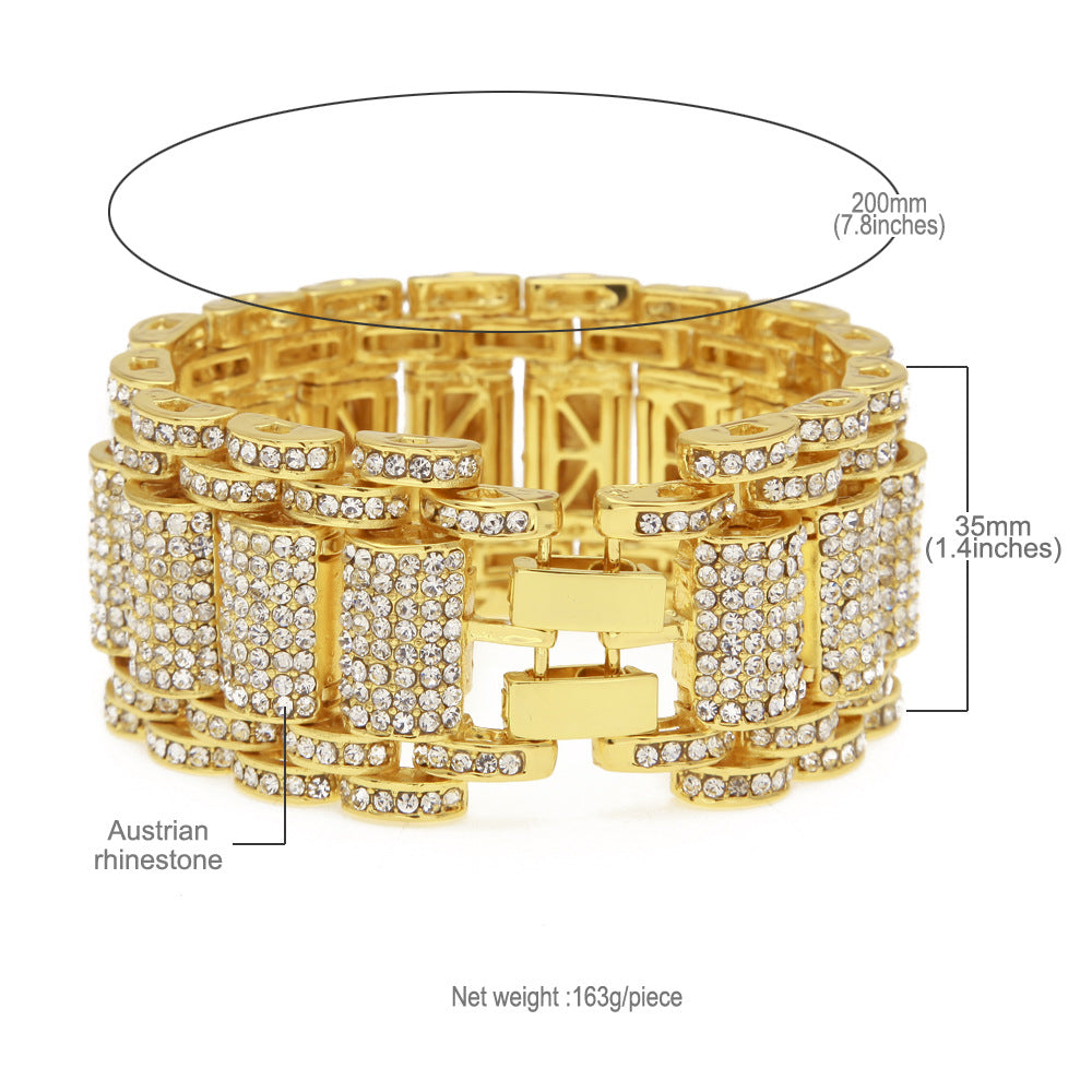 Hip-Hop Heavy Industry Men's Bracelet Exaggerated Diamond 35mm Wide Stereo Trendyy Alloy Bracelet Niche Design Jewelry