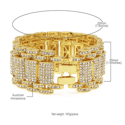 Hip-Hop Heavy Industry Men's Bracelet Exaggerated Diamond 35mm Wide Stereo Trendyy Alloy Bracelet Niche Design Jewelry