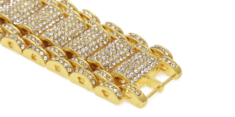 Hip-Hop Heavy Industry Men's Bracelet Exaggerated Diamond 35mm Wide Stereo Trendyy Alloy Bracelet Niche Design Jewelry