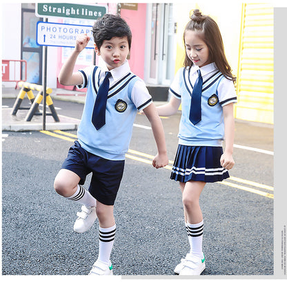 Colors Children Cotton Korean Japanese Student School Uniforms Girls Boys Kid Collar Shirt Top Pleated Skirt Shorts Tie Outfits