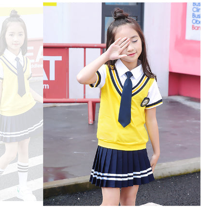 Colors Children Cotton Korean Japanese Student School Uniforms Girls Boys Kid Collar Shirt Top Pleated Skirt Shorts Tie Outfits
