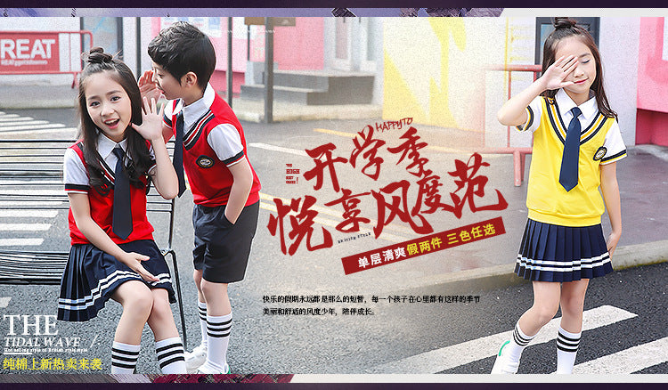 Colors Children Cotton Korean Japanese Student School Uniforms Girls Boys Kid Collar Shirt Top Pleated Skirt Shorts Tie Outfits