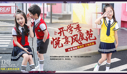 Colors Children Cotton Korean Japanese Student School Uniforms Girls Boys Kid Collar Shirt Top Pleated Skirt Shorts Tie Outfits