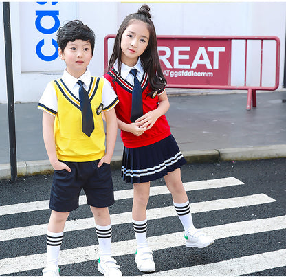 Colors Children Cotton Korean Japanese Student School Uniforms Girls Boys Kid Collar Shirt Top Pleated Skirt Shorts Tie Outfits