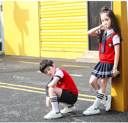 Colors Children Cotton Korean Japanese Student School Uniforms Girls Boys Kid Collar Shirt Top Pleated Skirt Shorts Tie Outfits