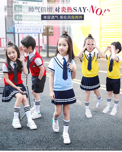 Colors Children Cotton Korean Japanese Student School Uniforms Girls Boys Kid Collar Shirt Top Pleated Skirt Shorts Tie Outfits