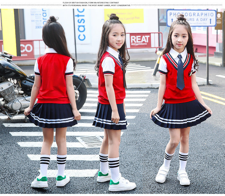 Colors Children Cotton Korean Japanese Student School Uniforms Girls Boys Kid Collar Shirt Top Pleated Skirt Shorts Tie Outfits