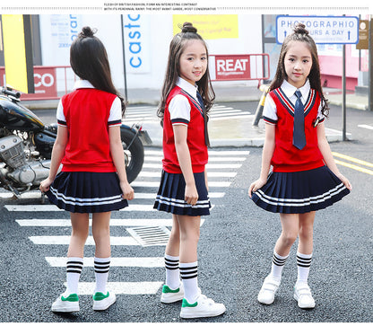 Colors Children Cotton Korean Japanese Student School Uniforms Girls Boys Kid Collar Shirt Top Pleated Skirt Shorts Tie Outfits