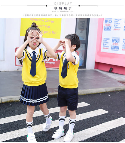 Colors Children Cotton Korean Japanese Student School Uniforms Girls Boys Kid Collar Shirt Top Pleated Skirt Shorts Tie Outfits