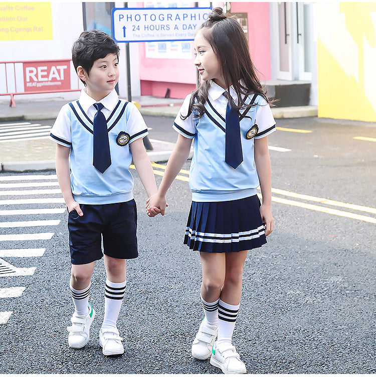 Colors Children Cotton Korean Japanese Student School Uniforms Girls Boys Kid Collar Shirt Top Pleated Skirt Shorts Tie Outfits