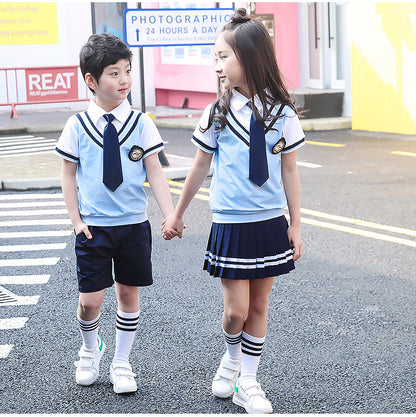 Colors Children Cotton Korean Japanese Student School Uniforms Girls Boys Kid Collar Shirt Top Pleated Skirt Shorts Tie Outfits