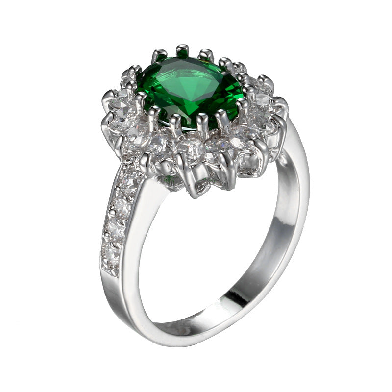 European and American Cross-border Jewelry Fashion OL Emerald Ring Princess Wedding Emerald Same Style Jewelry Advanced Ring
