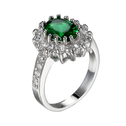 European and American Cross-border Jewelry Fashion OL Emerald Ring Princess Wedding Emerald Same Style Jewelry Advanced Ring
