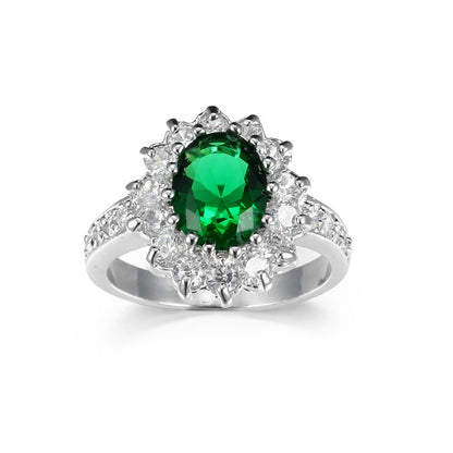 European and American Cross-border Jewelry Fashion OL Emerald Ring Princess Wedding Emerald Same Style Jewelry Advanced Ring