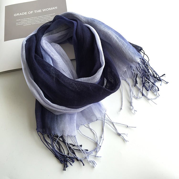 100% Linen Gradient Woman Spring Scarf Echarpe Muslim Hijab Foulard Shawls Tie Dye Scarves Women/Men Sjaal Scarfs for Ladies