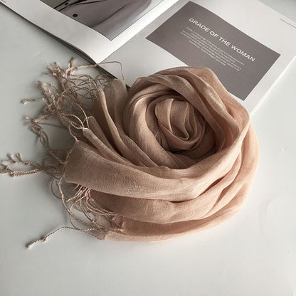 55*180cm Fashion Soft Solid Women 100% Linen Flax Tassel Scarf Summer Travel Sunscreen Long Shawl Elegant Hijab Women Foulard