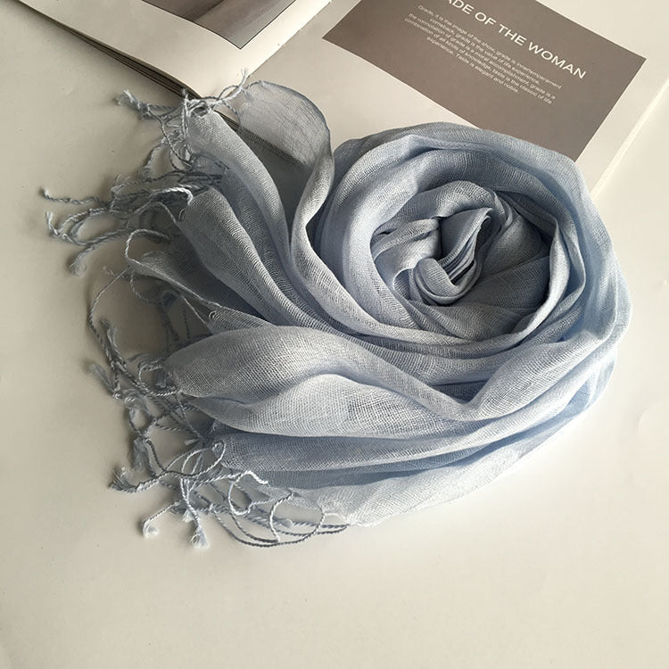 55*180cm Fashion Soft Solid Women 100% Linen Flax Tassel Scarf Summer Travel Sunscreen Long Shawl Elegant Hijab Women Foulard