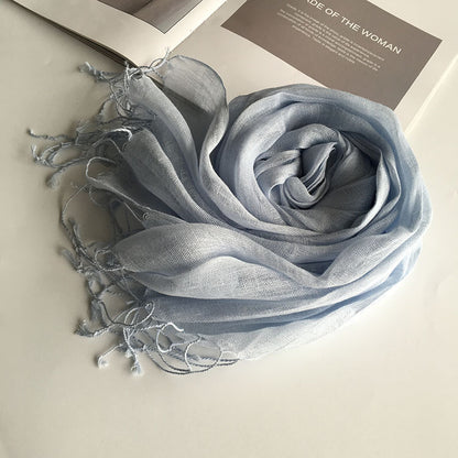 55*180cm Fashion Soft Solid Women 100% Linen Flax Tassel Scarf Summer Travel Sunscreen Long Shawl Elegant Hijab Women Foulard