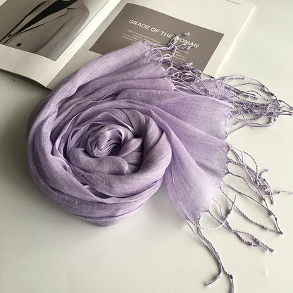 55*180cm Fashion Soft Solid Women 100% Linen Flax Tassel Scarf Summer Travel Sunscreen Long Shawl Elegant Hijab Women Foulard