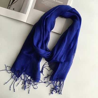 55*180cm Fashion Soft Solid Women 100% Linen Flax Tassel Scarf Summer Travel Sunscreen Long Shawl Elegant Hijab Women Foulard