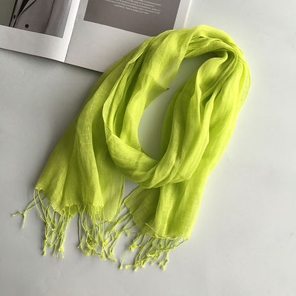 55*180cm Fashion Soft Solid Women 100% Linen Flax Tassel Scarf Summer Travel Sunscreen Long Shawl Elegant Hijab Women Foulard