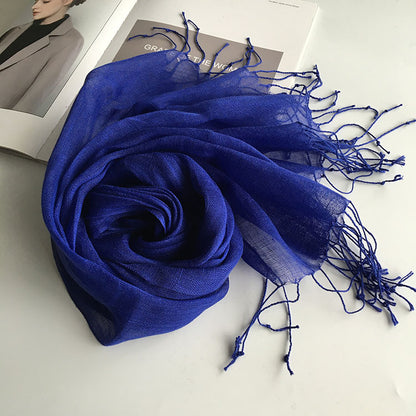 55*180cm Fashion Soft Solid Women 100% Linen Flax Tassel Scarf Summer Travel Sunscreen Long Shawl Elegant Hijab Women Foulard