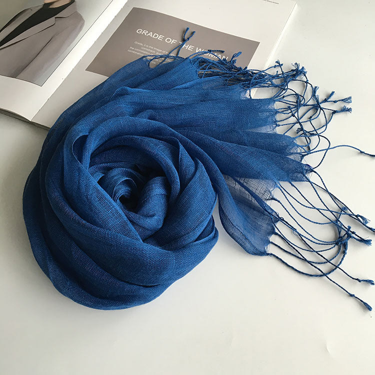 55*180cm Fashion Soft Solid Women 100% Linen Flax Tassel Scarf Summer Travel Sunscreen Long Shawl Elegant Hijab Women Foulard