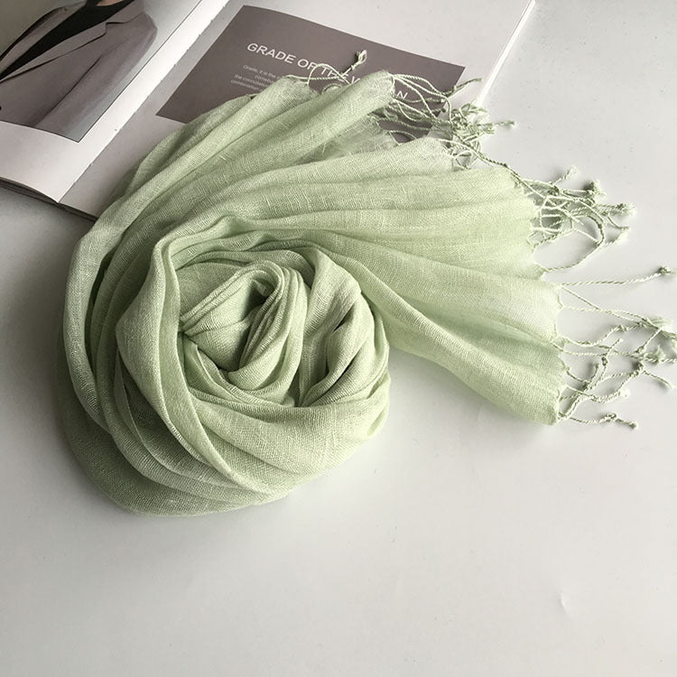 55*180cm Fashion Soft Solid Women 100% Linen Flax Tassel Scarf Summer Travel Sunscreen Long Shawl Elegant Hijab Women Foulard